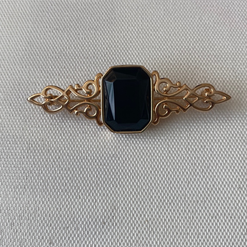 Vintage Park Lane Black Stone Gold Tone Brooch Pin